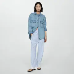 MANGO - Pantalón Rayas Bordado Mujer