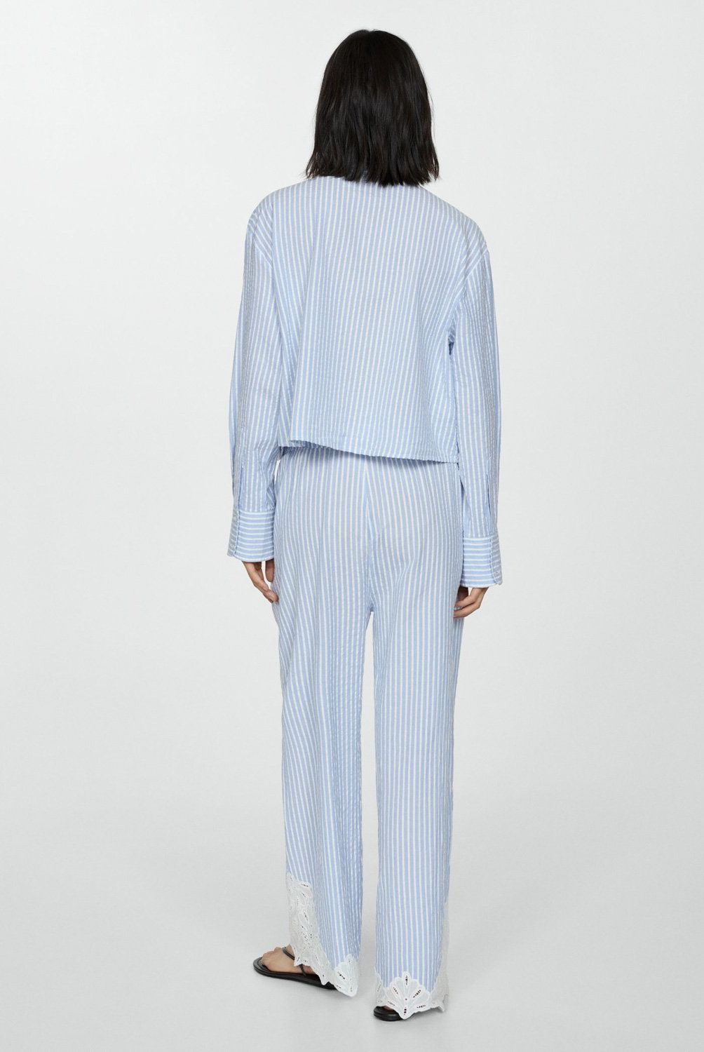 MANGO - Pantalón Rayas Bordado Mujer Mango