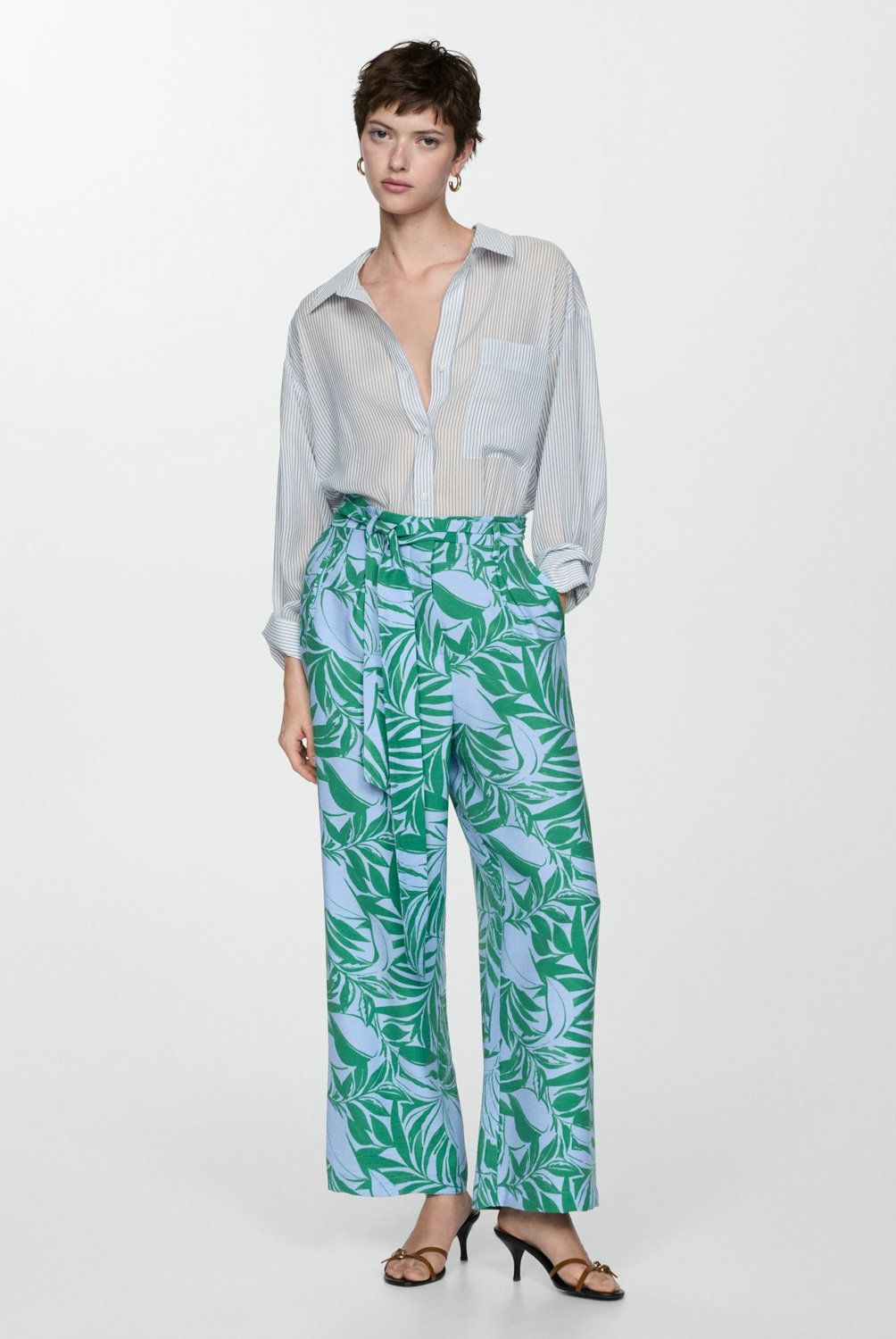 MANGO - Pantalón Estampado Lazo Mujer Mango