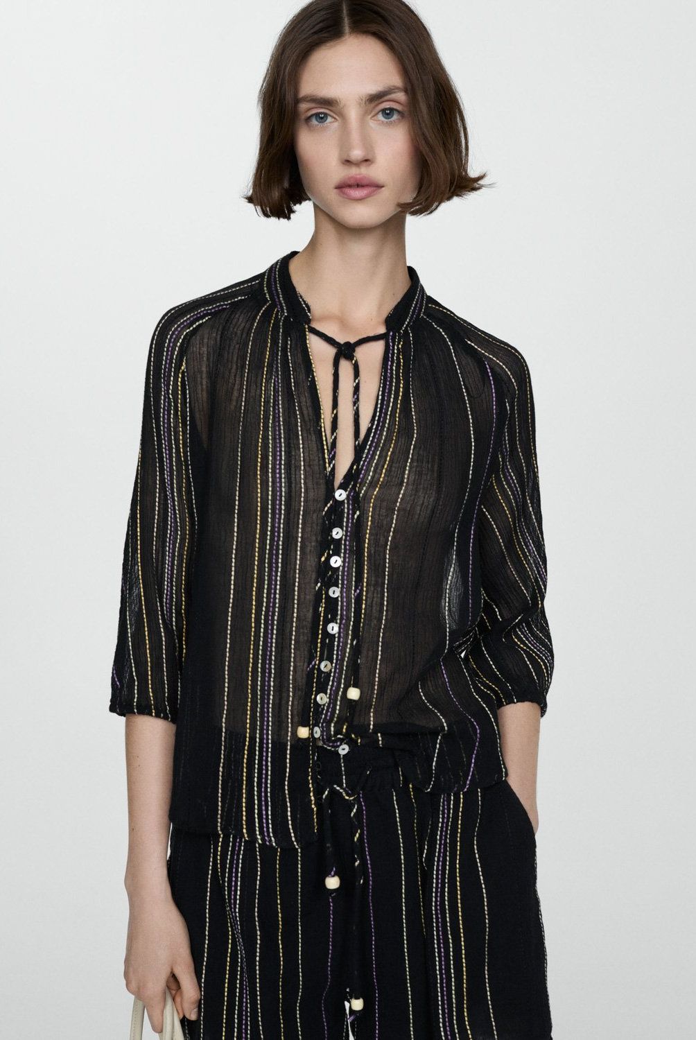 MANGO - Camisa Rayas Lazo Mujer Mango