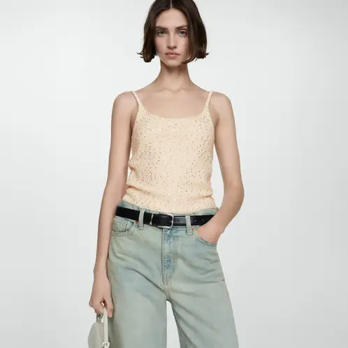 MANGO - Top Tirantes Lentejuelas Mujer