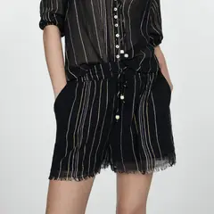 MANGO - Pantalón Rayas Bajo Deshilachado Mujer