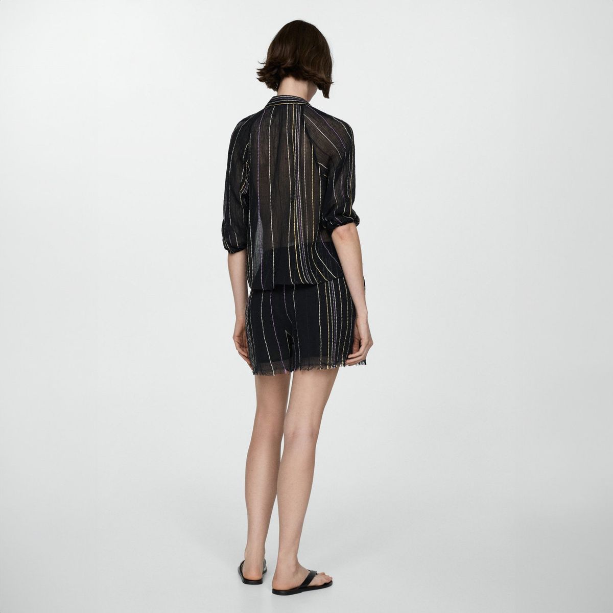 MANGO - Pantalón Rayas Bajo Deshilachado Mujer Mango