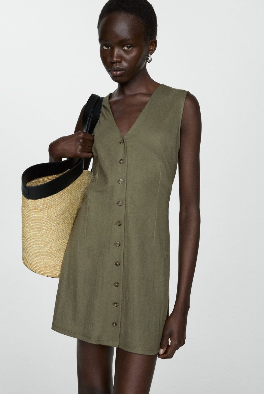 MANGO - Vestido Corto Botones Mujer Mango