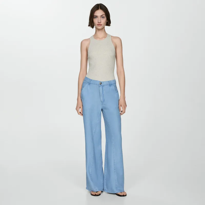 MANGO - Pantalón Wideleg Lyocell Mujer Mango
