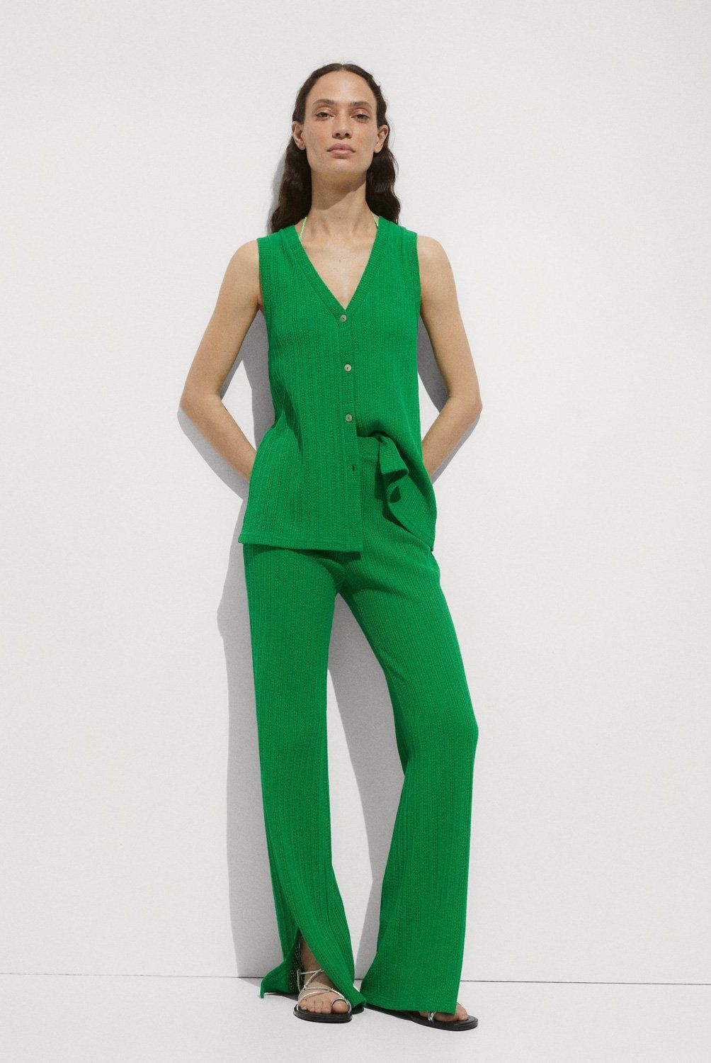 MANGO - Pantalón Recto Crochet Mujer Mango