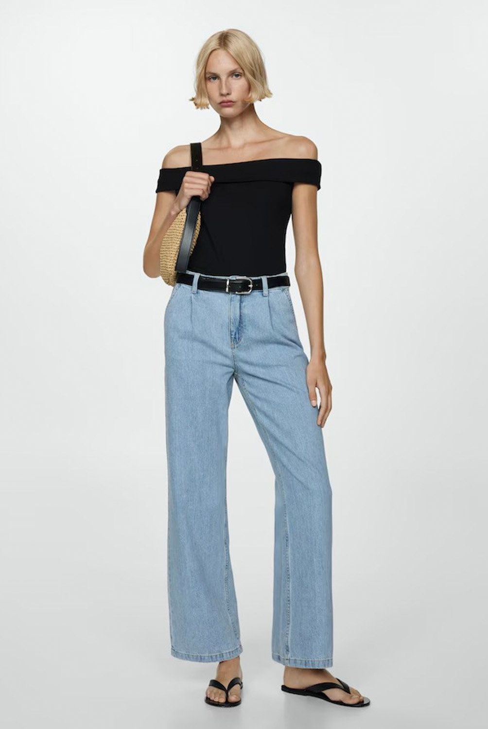 MANGO - Jeans Arletita Tiro Medio Wideleg Pinzas Mujer Mango
