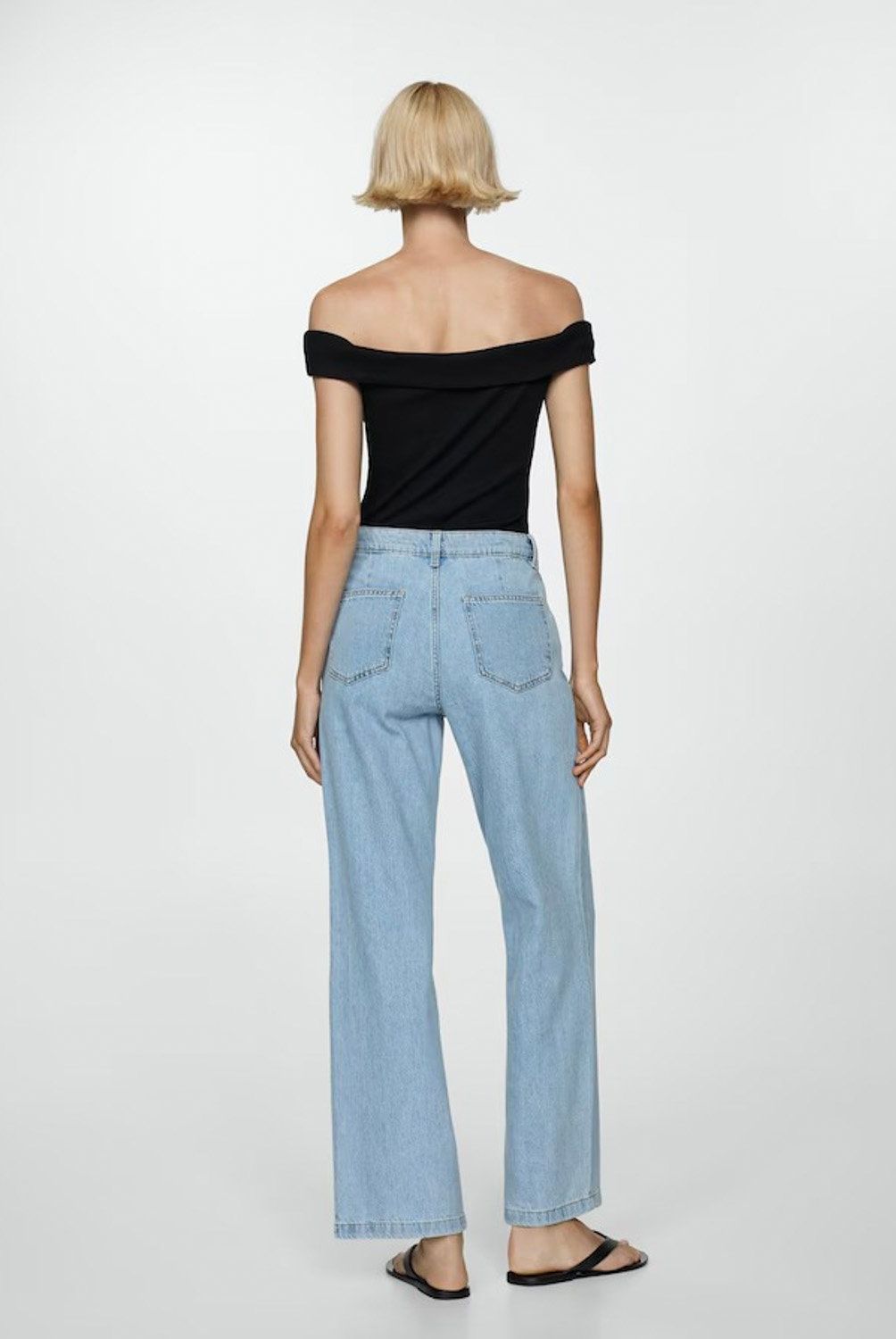 MANGO - Jeans Arletita Tiro Medio Wideleg Pinzas Mujer Mango