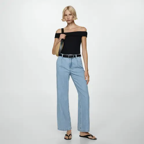 MANGO - Jeans Arletita Tiro Medio Wideleg Pinzas Mujer