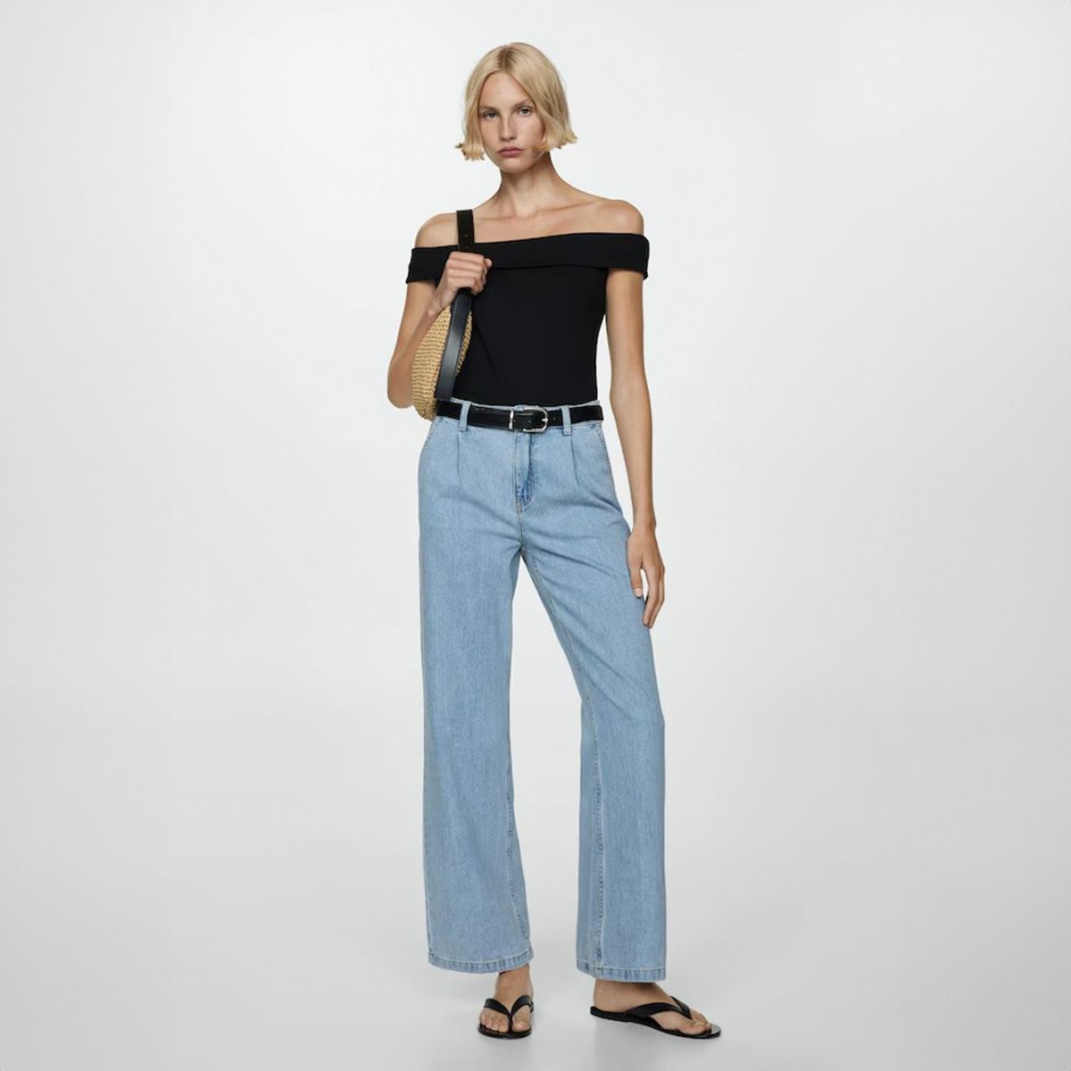 MANGO - Jeans Arletita Tiro Medio Wideleg Pinzas Mujer Mango