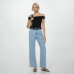 MANGO - Jeans Arletita Tiro Medio Wideleg Pinzas Mujer