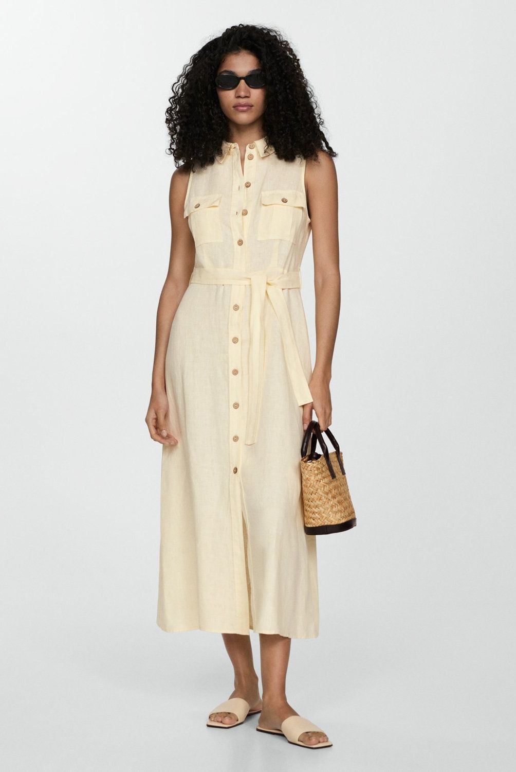 MANGO - Vestido Camisero 100% Lino Mujer Mango