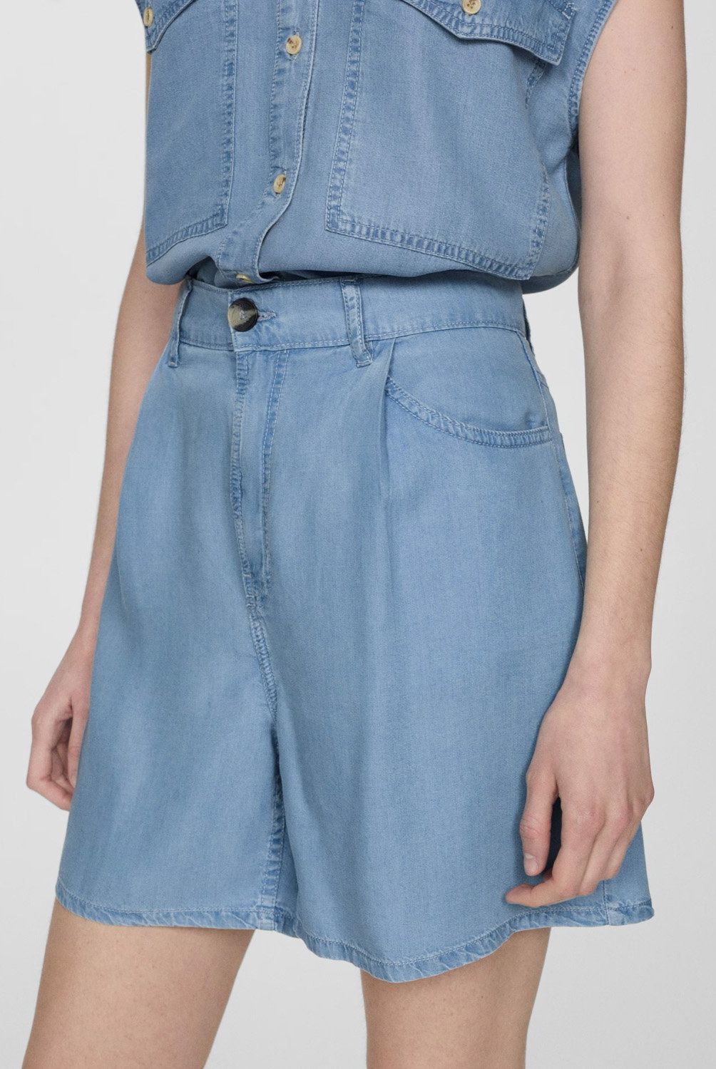 MANGO - Bermudas Lyocell Pinzas Mujer Mango