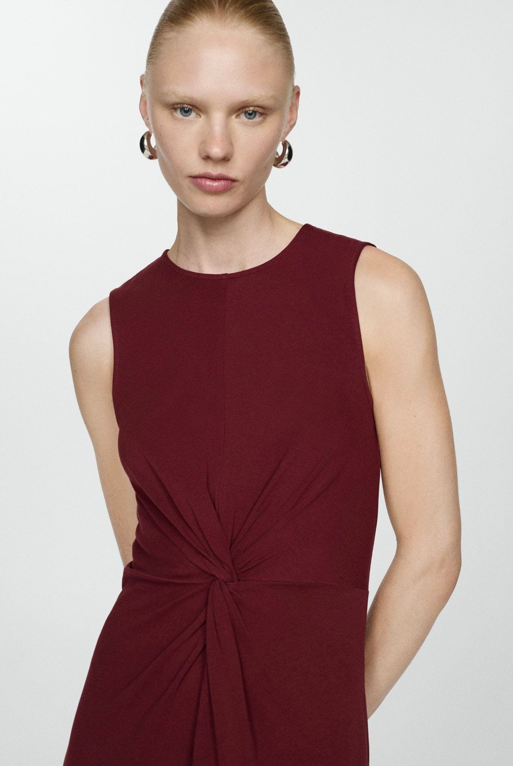 MANGO - Vestido Midi Detalle Drapeado Mujer Mango