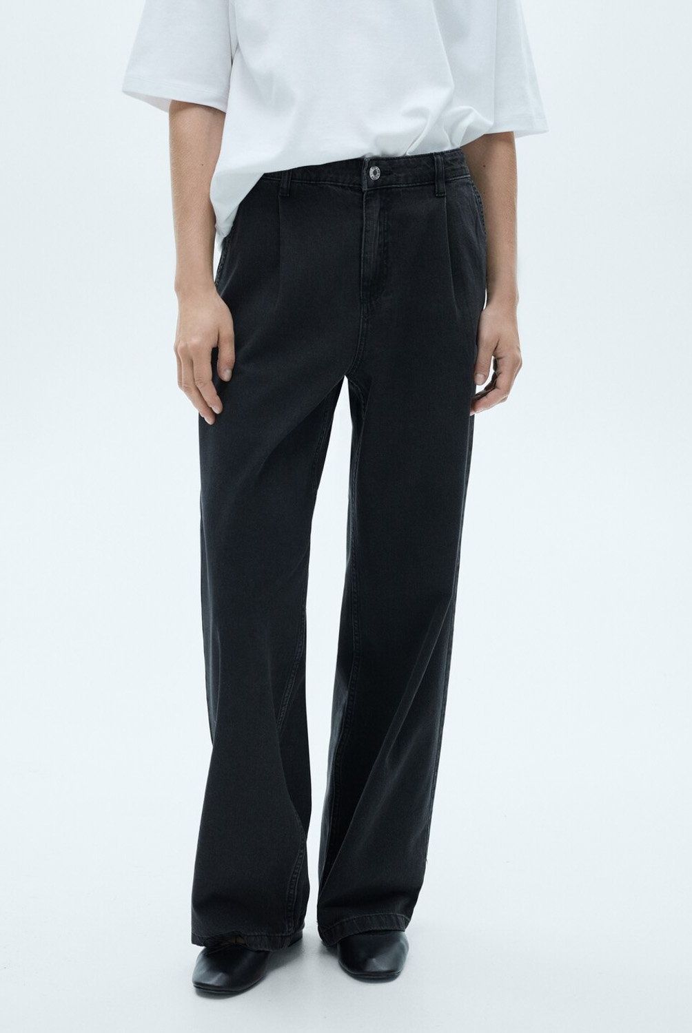 MANGO - Jeans Arletita Tiro Medio Wideleg Pinzas Mujer Mango