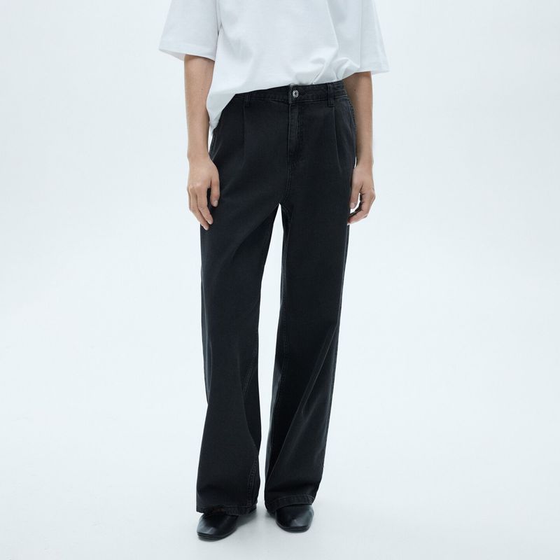 MANGO - Jeans Arletita Tiro Medio Wideleg Pinzas Mujer Mango
