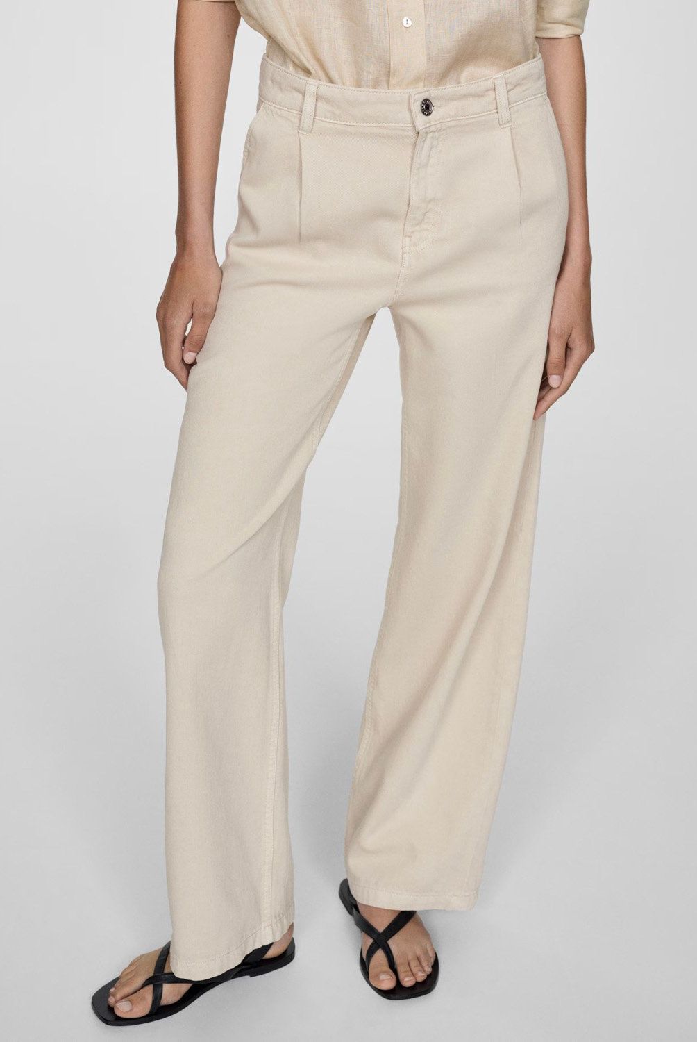 MANGO - Jeans Arletita Tiro Medio Wideleg Pinzas Mujer Mango