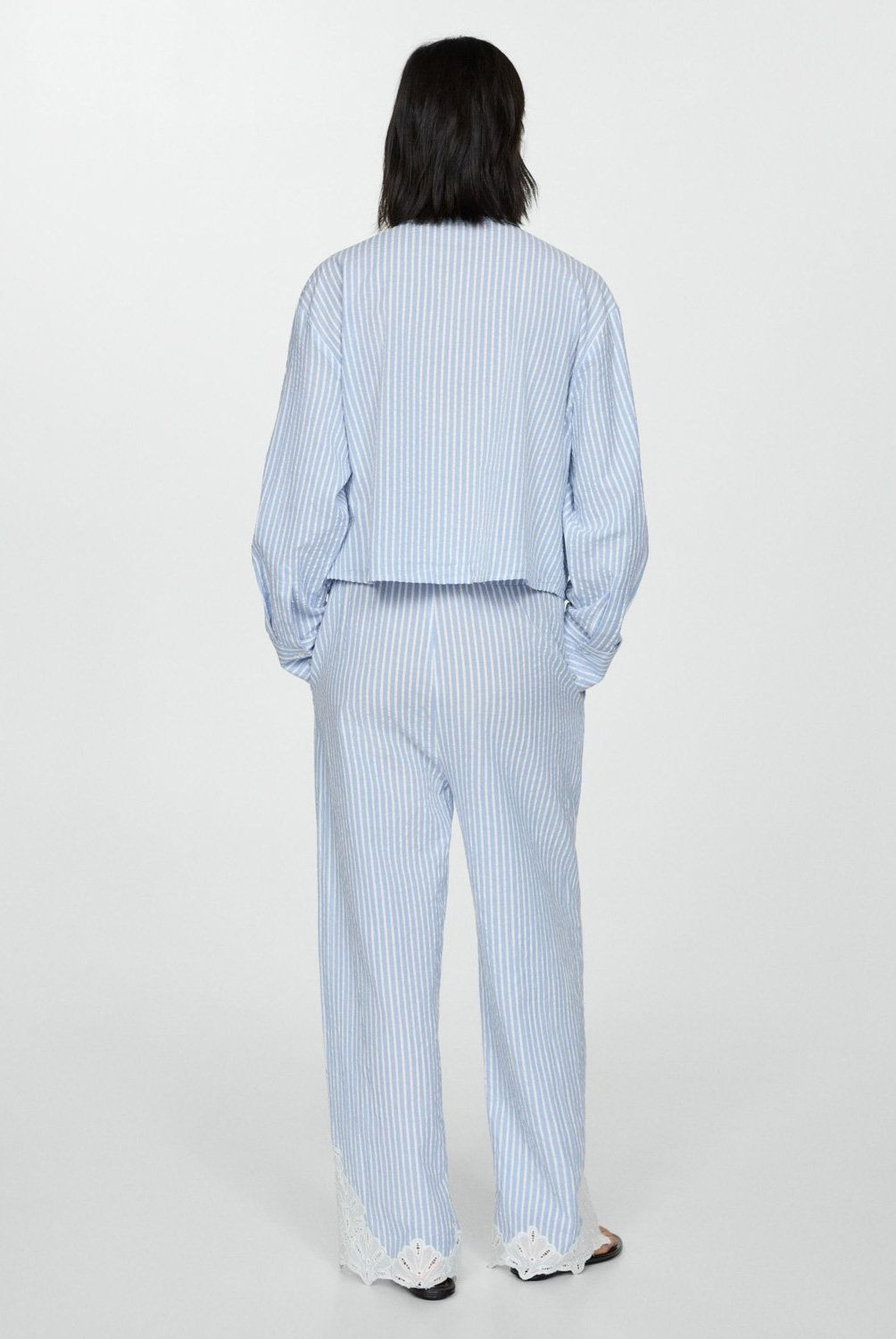 MANGO - Camisa Rayas Bordada Mujer Mango