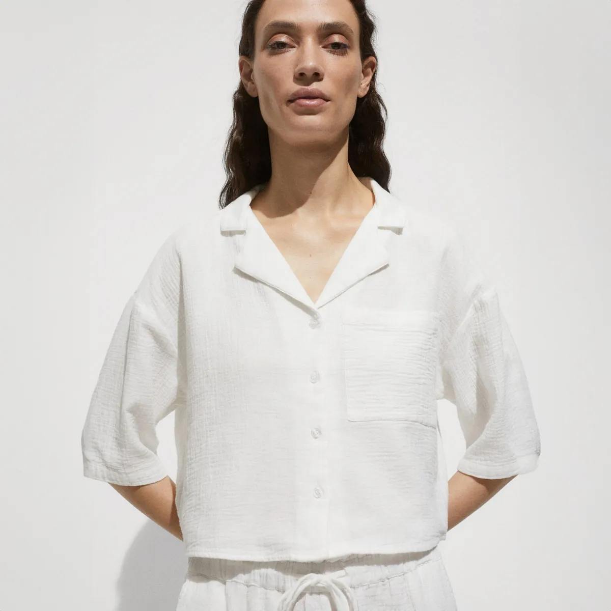 MANGO - Camisa Algodón Manga Corta Mujer Mango