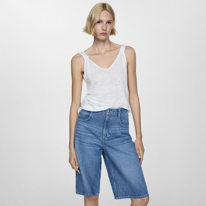 MANGO - Top de Lino con Tirantes Anudados para Mujer