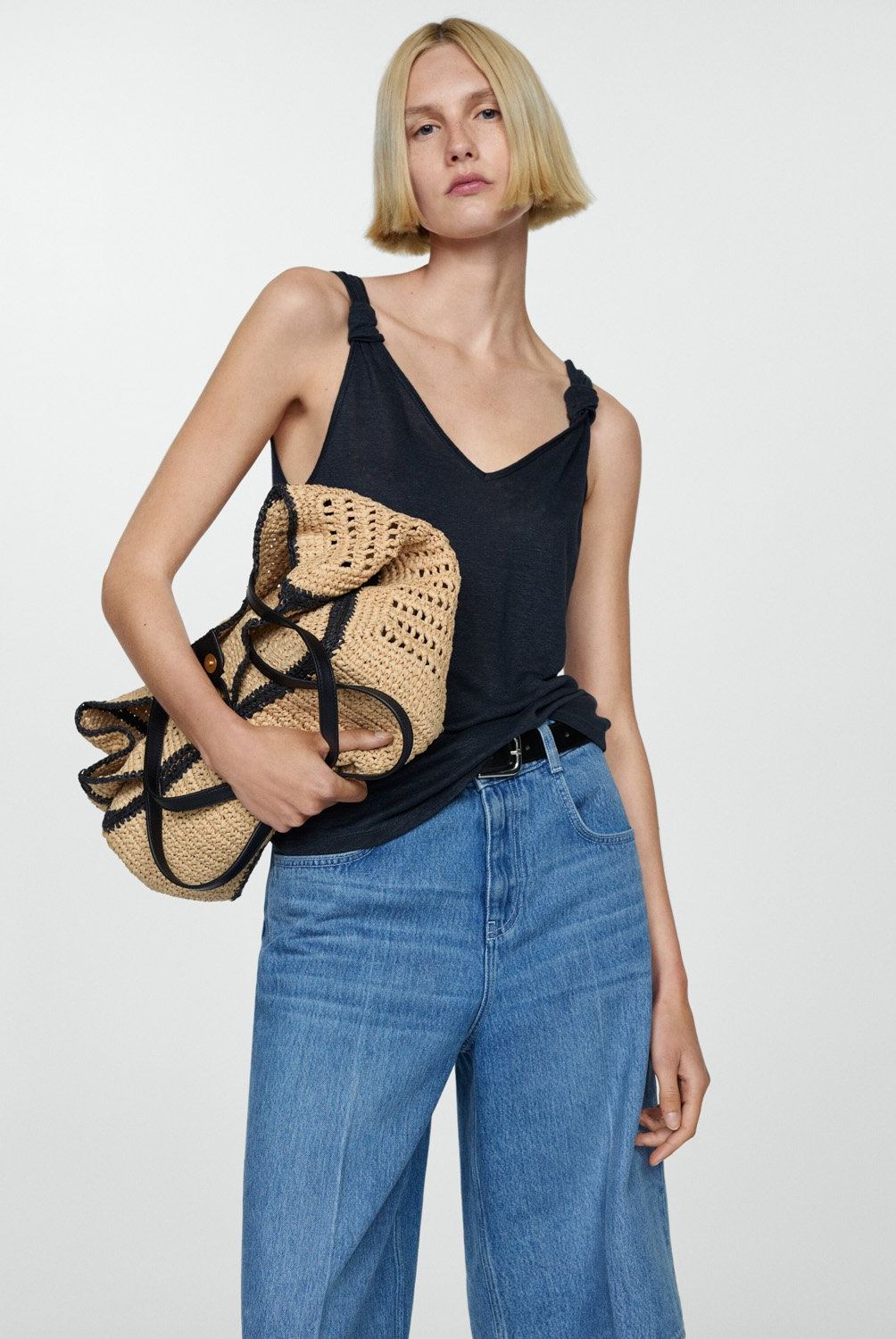 MANGO - Top de Lino con Tirantes Anudados para Mujer