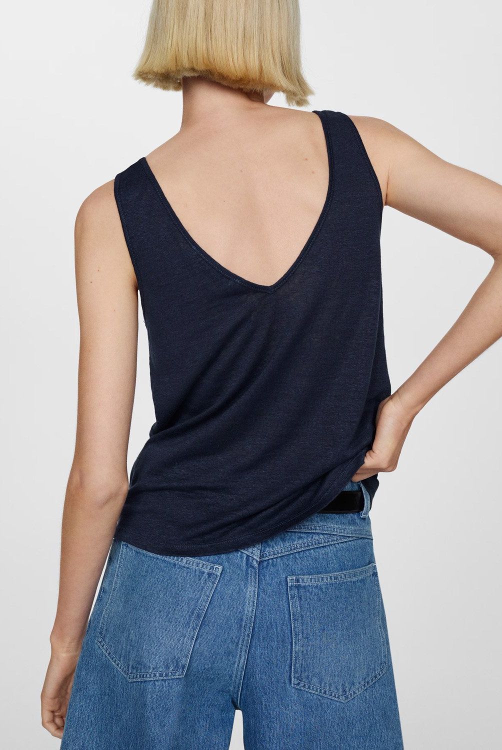 MANGO - Top de Lino con Tirantes Anudados para Mujer