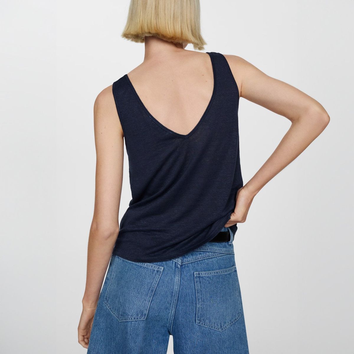 MANGO - Top de Lino con Tirantes Anudados para Mujer