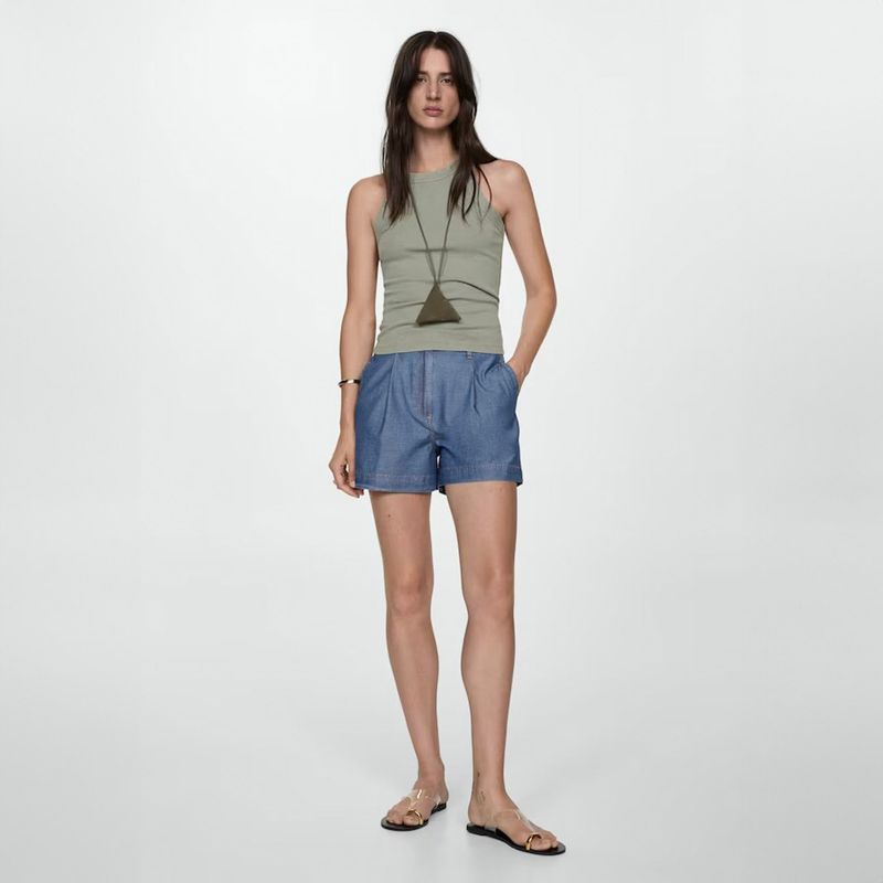 MANGO - Shorts Vaqueros Pinzas Mujer Mango