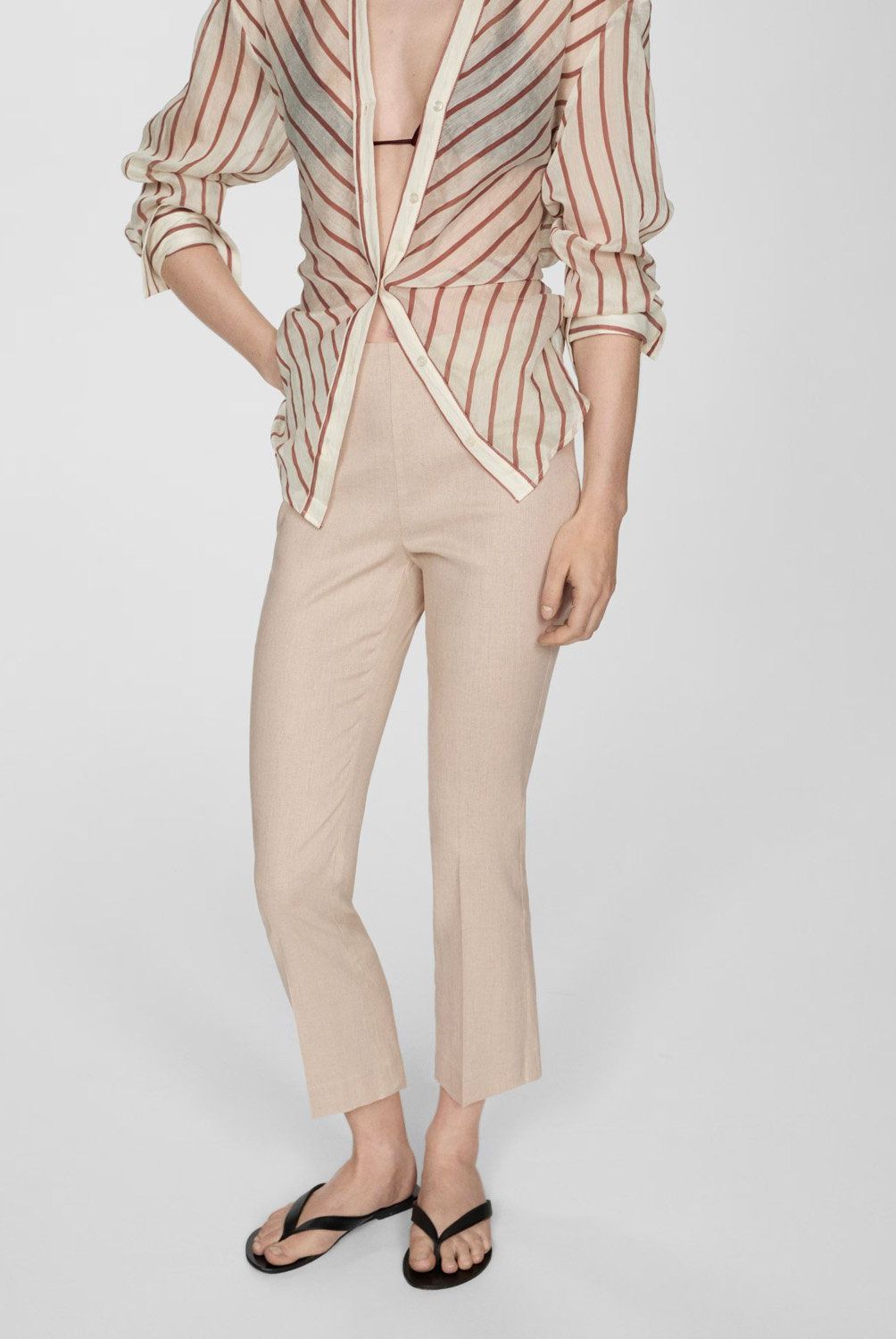 MANGO - Pantalón Flare Lino Mujer Mango