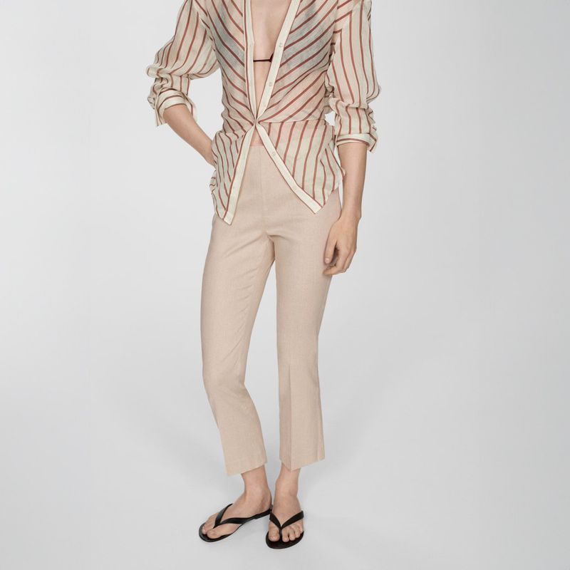MANGO - Pantalón Flare Lino Mujer Mango