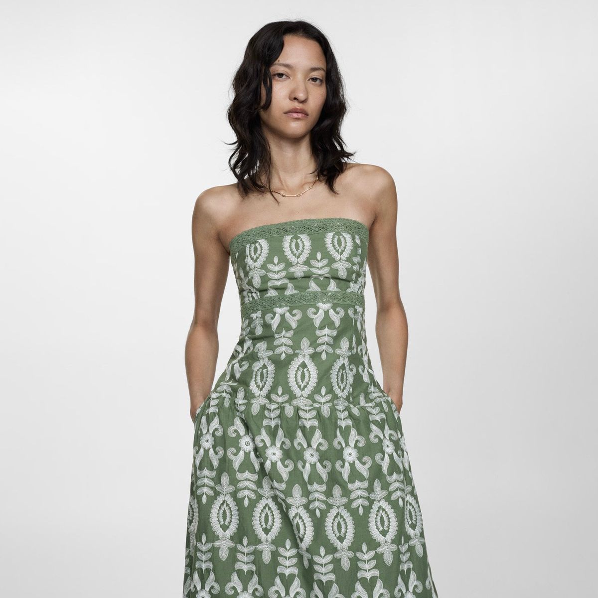 MANGO - Vestido Bordado Palabra De Honor Mujer Mango