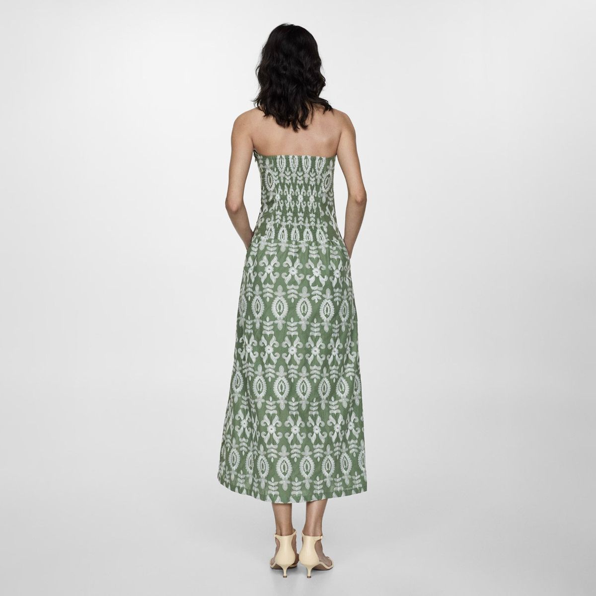 MANGO - Vestido Bordado Palabra De Honor Mujer Mango