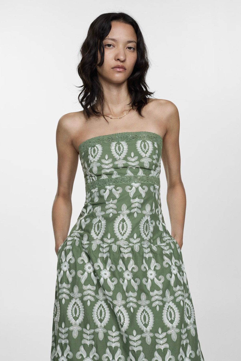 MANGO - Vestido Bordado Palabra De Honor Mujer Mango