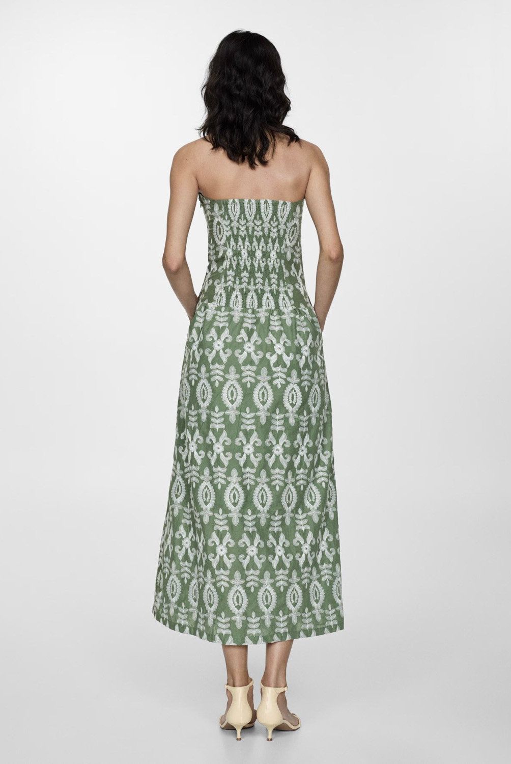 MANGO - Vestido Bordado Palabra De Honor Mujer Mango
