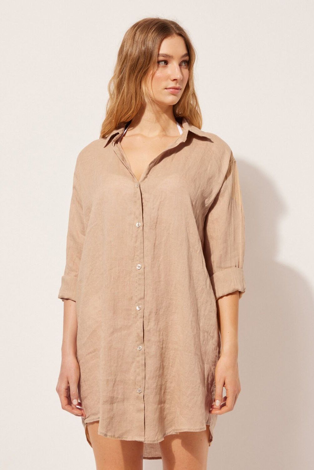 CALZEDONIA - Camisa de Lino Larga de Playa para Mujer