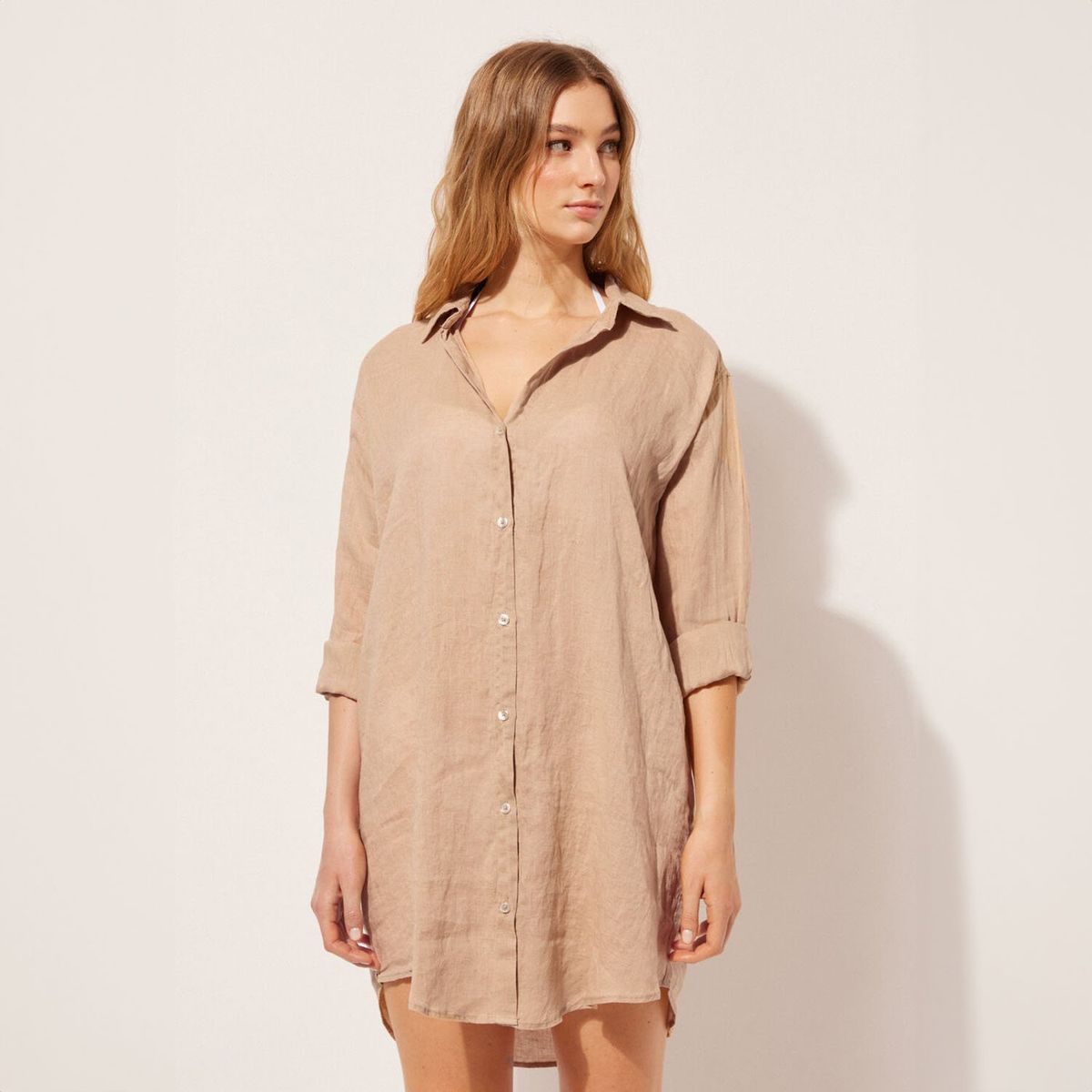 CALZEDONIA - Camisa de Lino Larga de Playa para Mujer