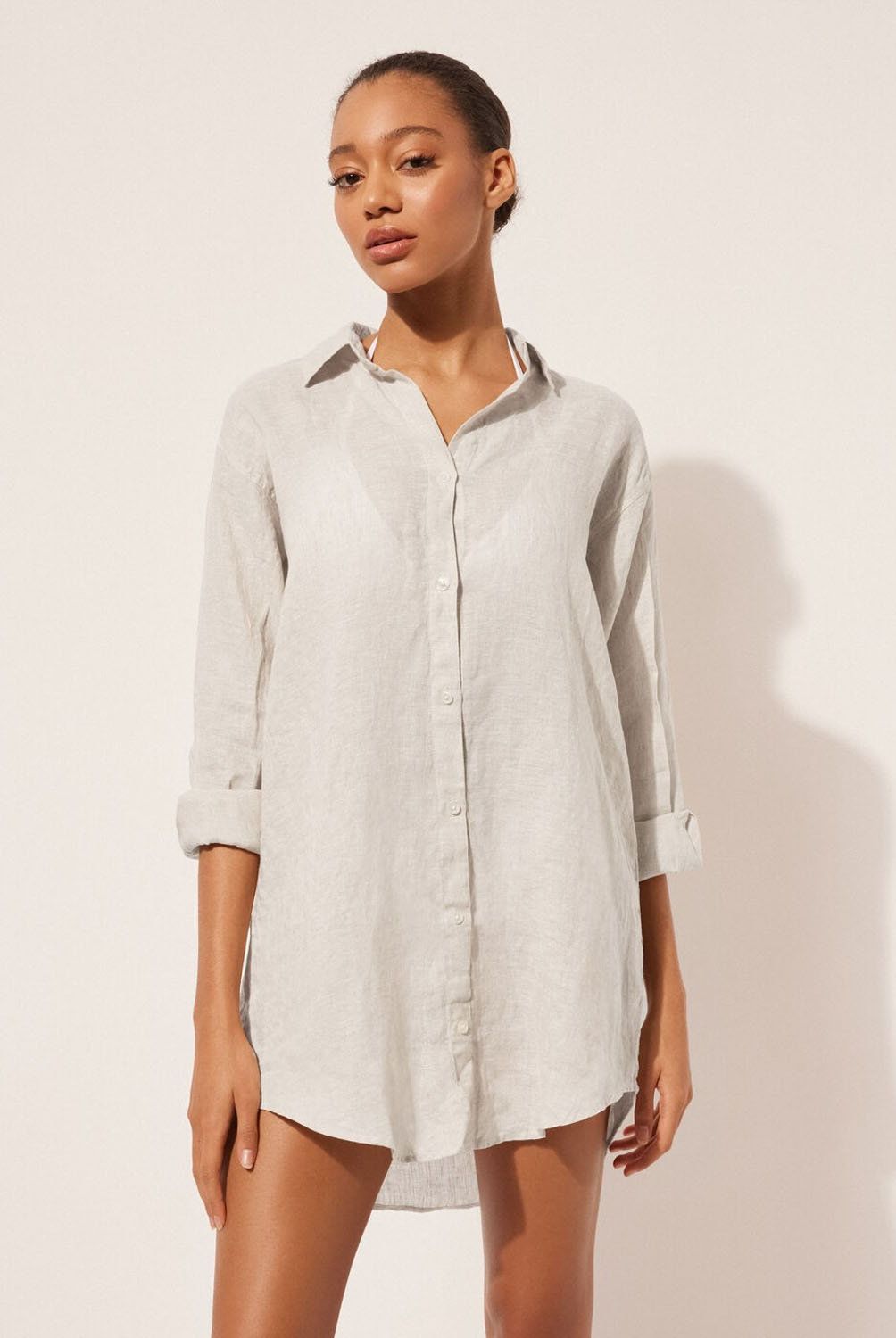 CALZEDONIA - Camisa de Lino Larga de Playa para Mujer