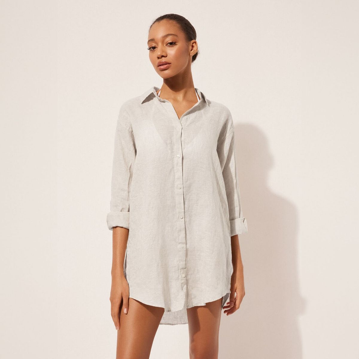 CALZEDONIA - Camisa de Lino Larga de Playa para Mujer