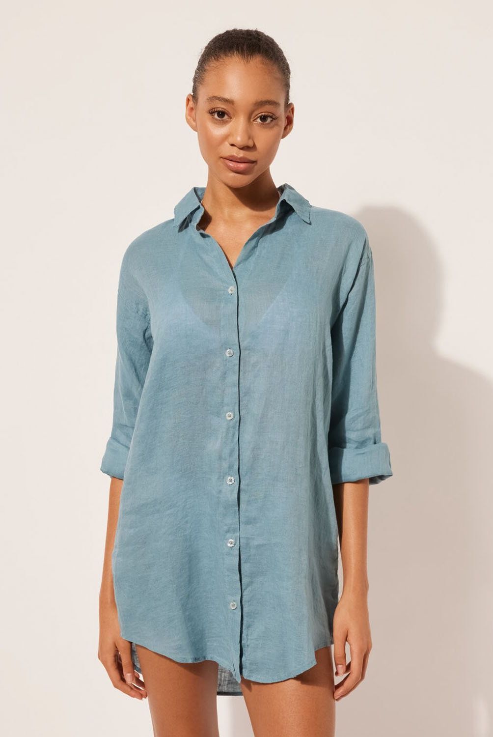 CALZEDONIA - Camisa de Lino Larga de Playa para Mujer