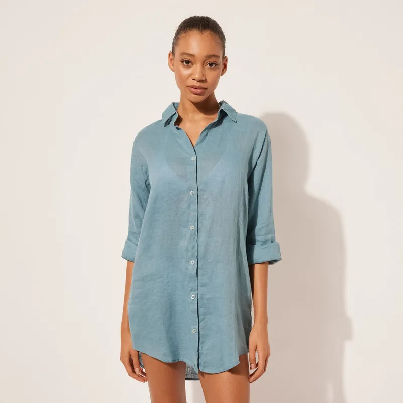 Camisa Lino Mujer Playa Conjunto Ravello: Camisa Y Short De Lino