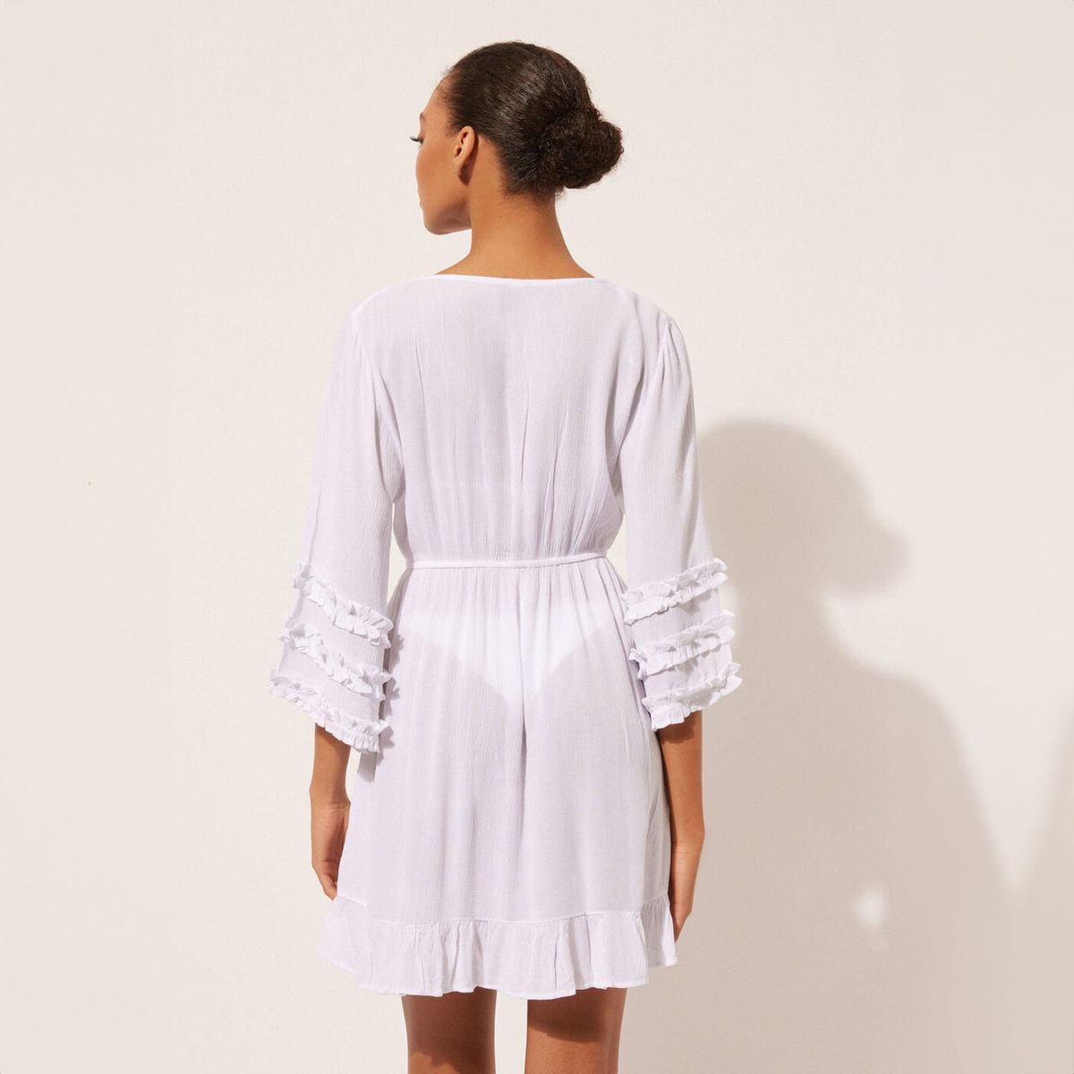 CALZEDONIA - Vestido Playero Escote en V con Volantes para Mujer