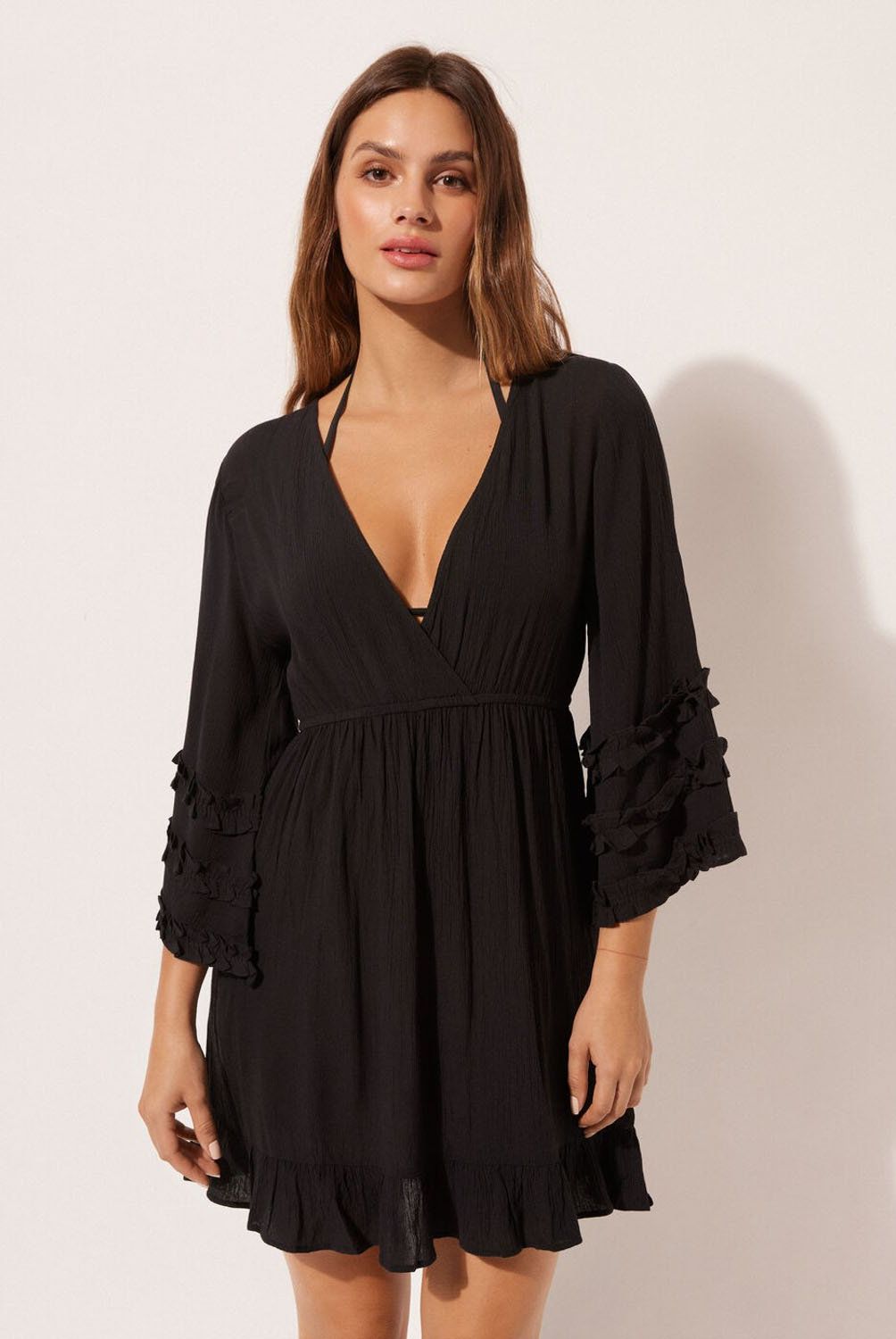 CALZEDONIA - Vestido Playero Escote en V con Volantes para Mujer