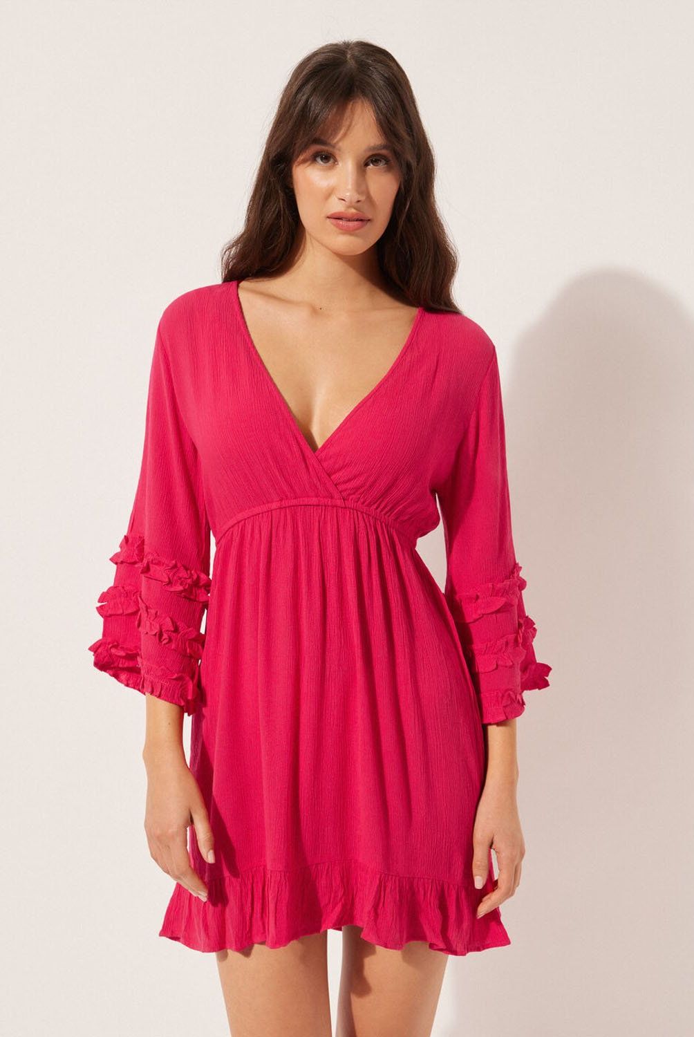 CALZEDONIA - Vestido Playero Escote en V con Volantes para Mujer