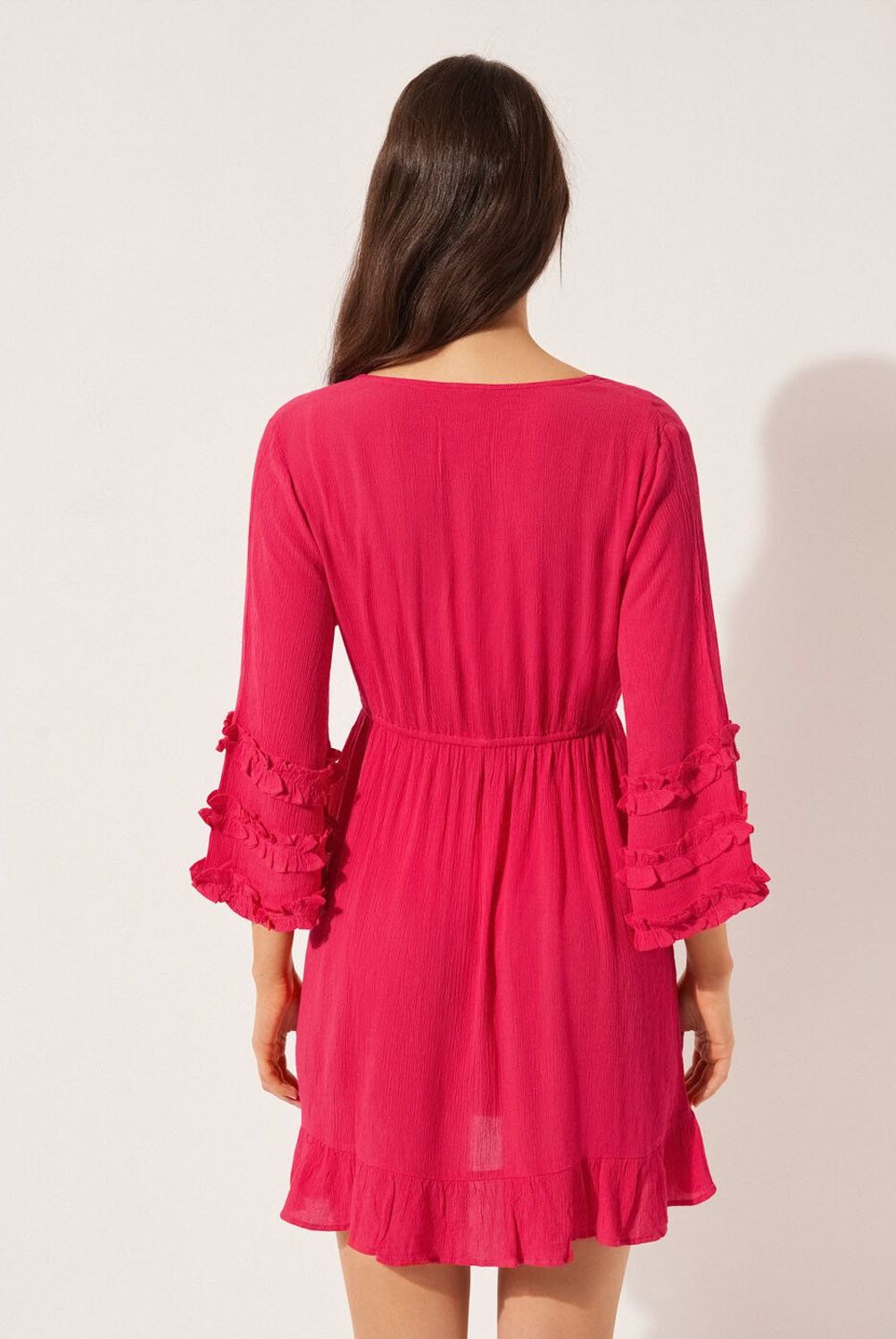 CALZEDONIA - Vestido Playero Escote en V con Volantes para Mujer