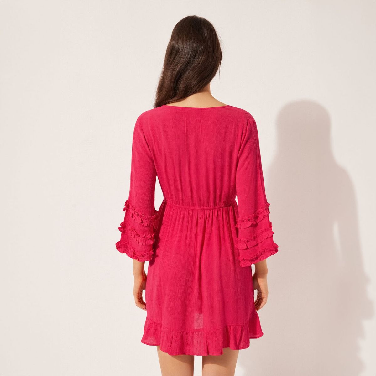 CALZEDONIA - Vestido Playero Escote en V con Volantes para Mujer