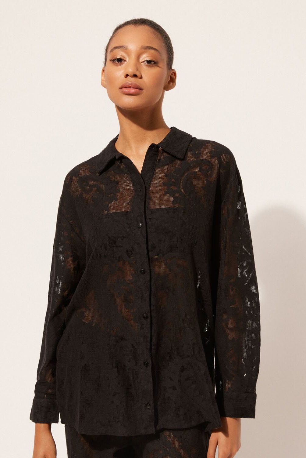 CALZEDONIA - Camisa de Red Bordada Mujer Calzedonia