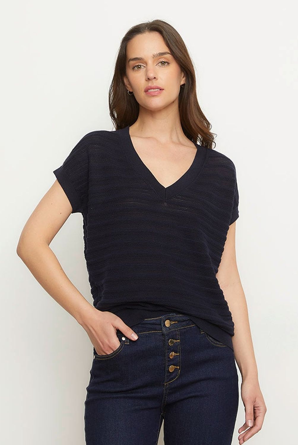 MAISON 123 - Polera Manga Corta Rayas Mujer