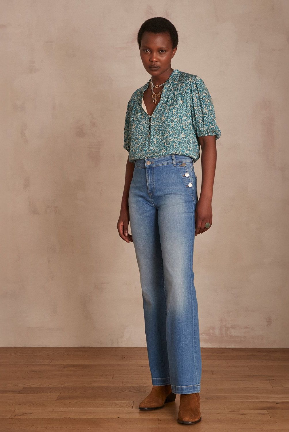 MAISON 123 - Jeans Flare Tiro Medio Algodón Mujer 123