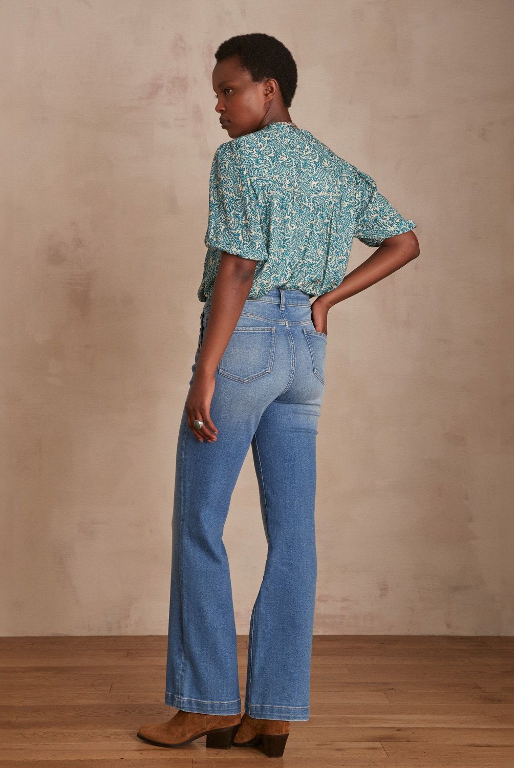 MAISON 123 - Jeans Flare Tiro Medio Algodón Mujer 123