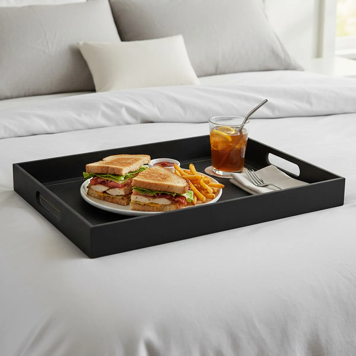 BASEMENT HOME - Bandeja Rectangular Ecocuero Costuras Negra Basement Home